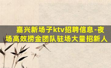 嘉兴新场子ktv招聘信息-夜场高效捞金团队驻场大量招新人